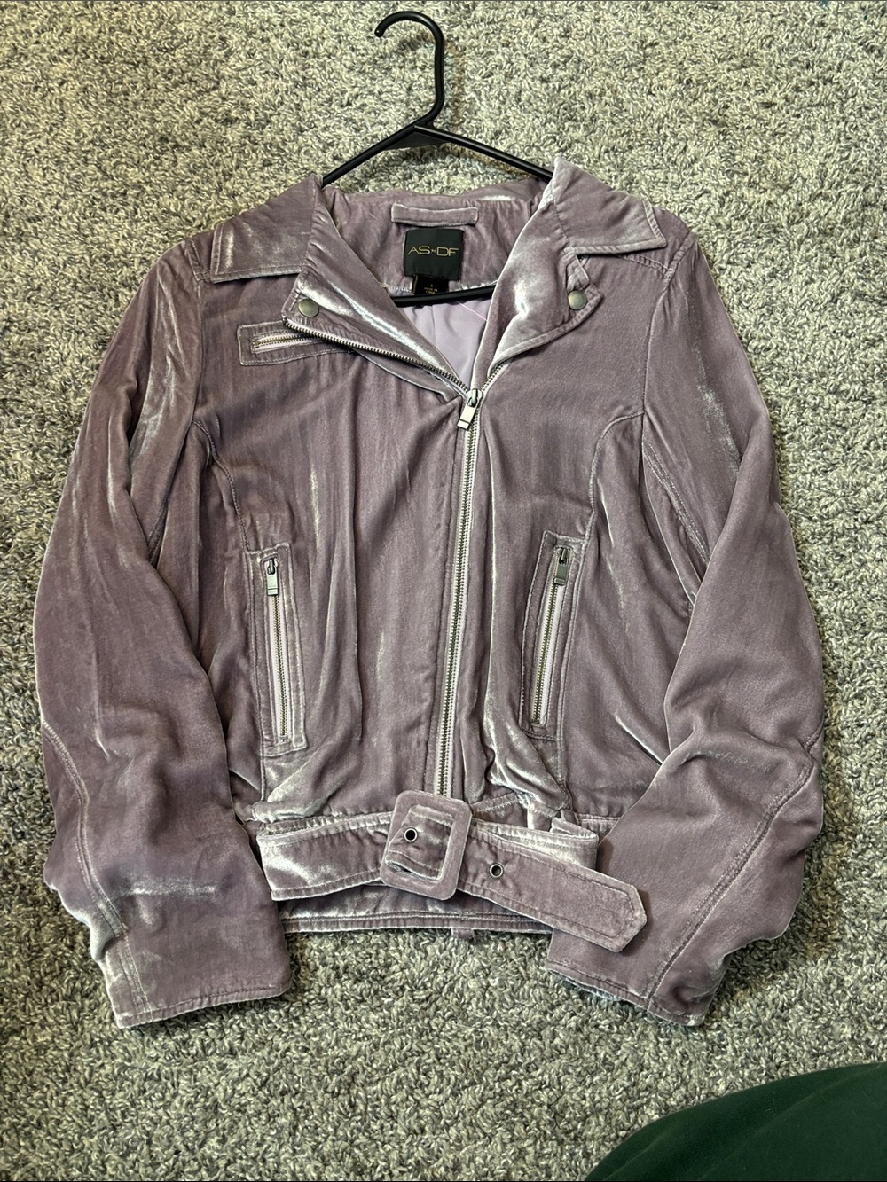 AS•DF Lilac Velvet Bomber Jacket with Belt